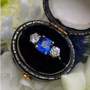 On hold - Sapphire and Diamond Three Stone Platinum Ring 0.60ct + 1.60ct sz 7